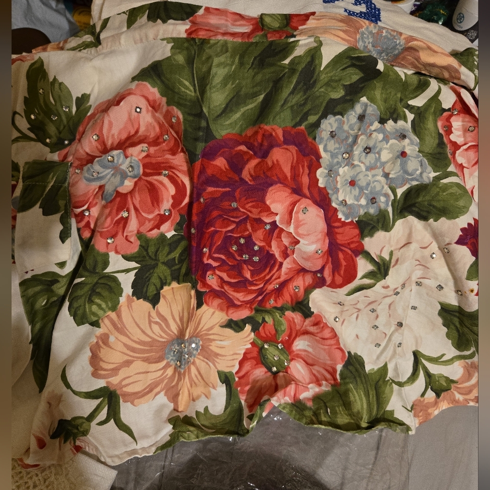 Handmade Vintage Floral Half Apron with  Rhinestones - Picture 4 of 7